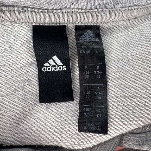 Adidas Cropped Hoodie Sweatshirt Womens Small Gray/Pink Logo - Picture 3 of 5